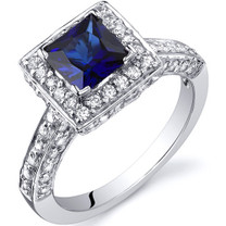 Princess Cut 1.00 Carats Blue Sapphire Engagement Sterling Silver Ring in Size 5 to 9 Style SR9944