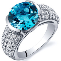 Bezel Set Large 4.00 Carats Swiss Blue Topaz Sterling Silver Ring in Sizes 5 to 9 Style SR10004