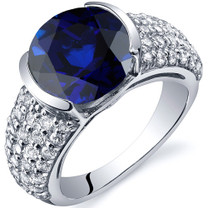 Bezel Set Large 5.25 Carats Blue Sapphire Sterling Silver Ring in Sizes 5 to 9 Style SR10012