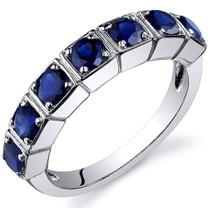 7 Stone 1.75 Carats Blue Sapphire Band Sterling Silver Ring in Sizes 5 to 9 Style SR10094