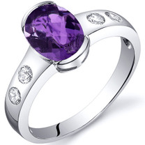 Elegant 1.00 carats Amethyst Half Bezel Solitaire Sterling Silver Ring in Size 5 to 9 Style SR10102