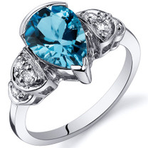 Tear Drop 2.00 carats Swiss Blue Topaz Solitaire Engagement Sterling Silver Ring in Size 5 to 9 Style SR10178