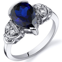 Tear Drop 2.50 carats Blue Sapphire Solitaire Engagement Sterling Silver Ring in Size 5 to 9 Style SR10184