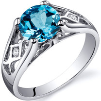 Cathedral Design 1.75 carats Swiss Blue Topaz Solitaire Sterling Silver Ring in Size 5 to 9 Style SR10214