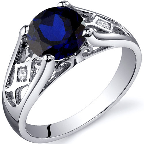 Cathedral Design 2.00 carats Blue Sapphire Solitaire Sterling Silver Ring  in Size 5 to 9 Style SR10220