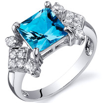 Princess Cut 2.00 carats Swiss Blue Topaz Cubic Zirconia Sterling Silver Ring in Sizes 5 to 9 Style SR10250