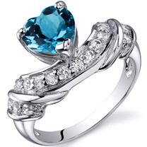 Heart Shape 1.25 carats Swiss Blue Topaz Cubic Zirconia Sterling Silver Ring in Sizes 5 to 9 Style SR10358