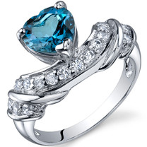 Heart Shape 1.25 carats London Blue Topaz Cubic Zirconia Sterling Silver Ring in Sizes 5 to 9 Style SR10360