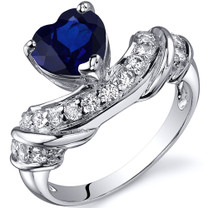 Heart Shape 2.00 carats Blue Sapphire Cubic Zirconia Sterling Silver Ring in Sizes 5 to 9 Style SR10364
