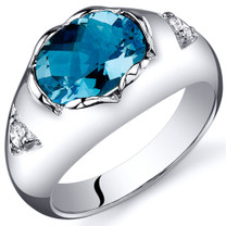 Oval 2.00 carats Swiss Blue Topaz Sterling Silver Ring in Sizes 5 to 9 Style SR10394