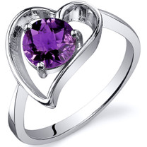 Heart Shape 0.75 carats Amethyst Solitaire Sterling Silver Ring in Sizes 5 to 9 Style SR10422