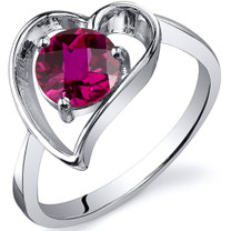 Heart Shape 1.00 carats Ruby Solitaire Sterling Silver Ring in Sizes 5 to 9 Style SR10432