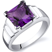 Step Design Princess Cut 2.25 carats Amethyst Sterling Silver Ring in Sizes 5 to 9 Style SR10494