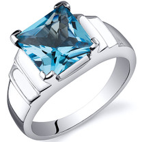 Step Design Princess Cut 2.75 carats Swiss Blue Topaz Sterling Silver Ring in Sizes 5 to 9 Style SR10500