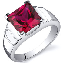 Step Design Princess Cut 3.25 carats Ruby Sterling Silver Ring in Sizes 5 to 9 Style SR10504