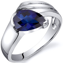 Contemporary Pear Shape 1.75 carats Blue Sapphire Sterling Silver Ring in Sizes 5 to 9 Style SR10524