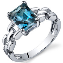 Chain Link Design 1.75 carats London Blue Topaz Engagement Sterling Silver Ring in Sizes 5 to 9 Style SR10554
