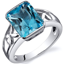 Large Radiant Cut 3.50 carats Swiss Blue Topaz Solitaire Sterling Silver Ring in Sizes 5 to 9 Style SR10570
