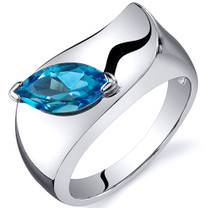 Musuem Style Marquise Cut 1.00 carats Swiss Blue Topaz Sterling Silver Ring in Sizes 5 to 9 Style SR10604
