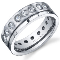Bezel Set Mens 7mm Titanium Eternity Cubic Zirconia Ring Sizes 8 to 13 Style SR10656