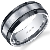 Beveled edge Black and Silver tone Mens 8mm Titanium Ring Sizes 8 to 13 Style SR10666