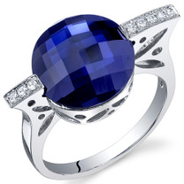 Double Checkerboard 7.00 Carats Blue Sapphire Sterling Silver Ring in Sizes 5 to 9 Style SR10674