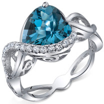 Swirl Design 3.00 Carats Heart Shape London Blue Topaz Sterling Silver Ring in Sizes 5 to 9 Style SR10712