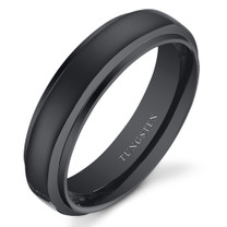 Black Color Rounded Top 6mm Mens and Womens Tungsten Ring in Sizes 5 to 13 Style SR10848