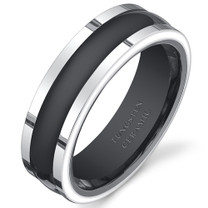 Two Tone Black Rounded Center 7mm Mens Tungsten Ceramic Ring in Sizes 8 to 13 Style SR10852