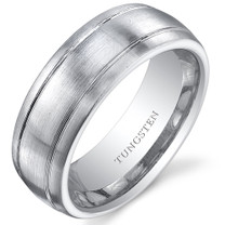 Double Groove Brushed Finish 8mm Mens White Tungsten Ring in Sizes 8 to 13 Style SR10860