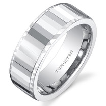 Faceted Mirror FInish 8mm Mens White Tungsten Ring in Sizes 8 to 13 Style SR10868