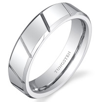 Diagonal Notches 6mm Mens and Womens White Tungsten Ring in Sizes 5 to 13 Style SR10874