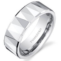 Faceted Polished FInish 8mm Mens White Tungsten Ring in Sizes 8 to 13 Style SR10878