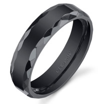 Faceted Edge 6mm Mens and Womens Black Ceramic Ring in Sizes 5 to 13 Style SR10880