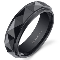Faceted 7mm Mens Black Tungsten Ring in Sizes 8 to 13 Style SR10894