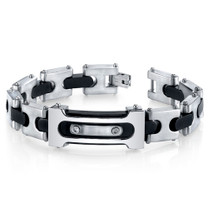 Mens Double Riveted Black Two Tone Stainless Steel Bracelet Style SB4236