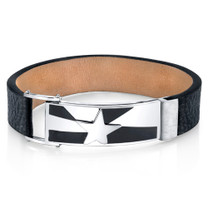 Mens Shooting Star Black Genuine Leather and Stainless Steel Bracelet Style SB4254