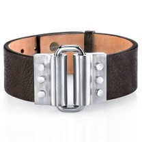 Industrial Link Design Brown Genuine Leather and Stainless Steel Bracelet Style SB4266