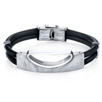 Mens Art Deco Stainless Steel and Black Silicon Bracelet Style SB4268