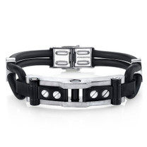 Mens Industrial Design Stainless Steel and Black Silicon Bracelet Style SB4272