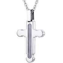Rounded Notch Design Polished Finish Stainless Steel Cross Pendant With 22 inch Chain Style SN10820