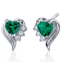 Cupids Grace 1.00 Carats Emerald Heart Shape Earrings in Sterling Silver Style SE8234