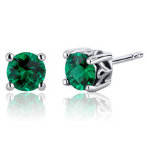 Scroll Design 1.50 Carats Emerald Round Cut Stud Earrings in Sterling Silver  Style SE8240