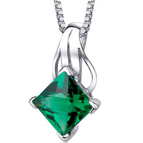 Sensational Glamour: Sterling Silver 2.00 carats Princess Emerald Pendant with 18 inch Chain Style SP10744