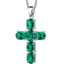 Radiant Glory: Sterling Silver 4.50 carats Oval Shape Emerald Cross Pendant with 18 inch chain Style SP10746