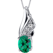 Graceful Angel 1.00 carats Oval Shape Sterling Silver Emerald Pendant Style SP10748