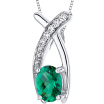 Lucid Elegance 0.75 carats Oval Cut Sterling Silver Emerald Pendant with 18 inch Chain Style SP10752