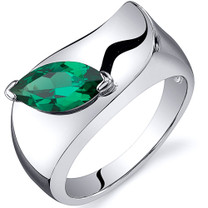 Musuem Style Marquise Cut 1.00 carats Emerald Ring in Sterling Silver Available in Sizes 5 to 9  Style SR10828