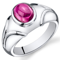 Mens 3.00 Carats Oval Cabochon Ruby Sterling Silver Ring Sizes 8 To 13 SR10910