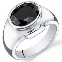 Mens 6.50 Carats Oval Cut Black Onyx Sterling Silver Ring Sizes 8 To 13 SR10920